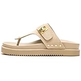 Bouwno White Platform Flip Flops for Women Leather Beach Thong Footbed Sandals Open Toe Comfortable Casual Slides Dressy Soft Cushion Arch Support