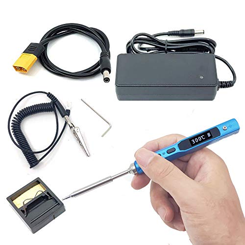 NovelLife 65W Mini TS100 Electric Soldering Iron Kit,Adjustable Temperature,Programmable STM32 Chip,Digital OLED Screen Display with TS B2 Solder Tip,Power Supply,XT60 Power Cord (Blue BC2 Tip)