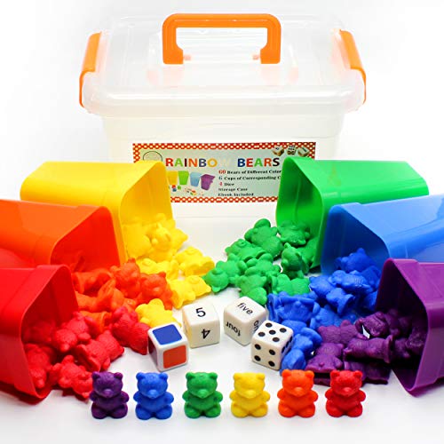 Counting Bears With Matching/Sorting Cups, 4 Dice And An Activity e-Book. For Toddlers And Early Childhood Education. 70 pc Game Set