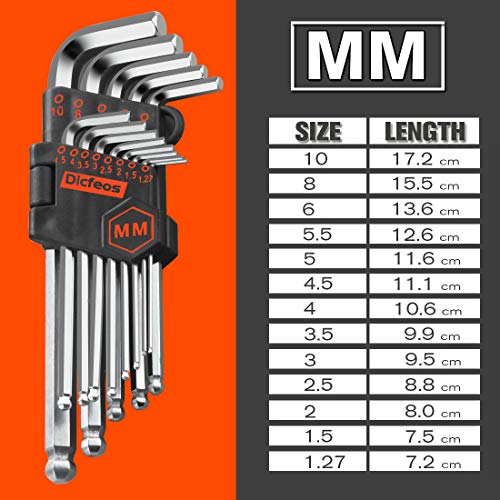Dicfeos Hex Key Allen Wrench Set, SAE Metric Star Long Arm Ball End Hex Key Set Tools, Industrial Grade Allen Wrench Set, Bonus Free Strength Helping T-Handle, S2 Steel (35 Pieces) - Thumbnail 5