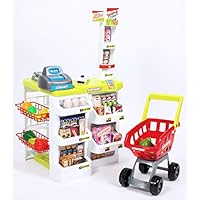 O.B Toys&Gift Deluxe Supermarket Toy Play Set for Kids - Grocery Store & Trolley w/ Working Scanner , Cash Register & Shopping Cart , Kids Pretend Play Grocery