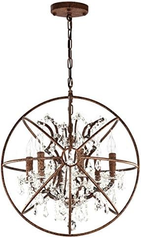 Crystal Spherical Chandelier CZ2518-6 Max 40W With 6-Light，Rustic Metal and K9 Crystal,Diameter 21.7", By Cozee Lighting