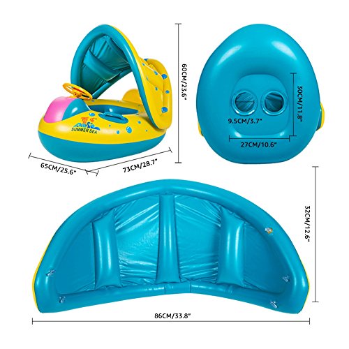 Jellydog Toy Baby Swimming Float, Baby Pool Float with Canopy, Inflatable Infant Pool Swimming Boat with Sunshade, Babies Swimming Float, Baby Pool Toy for Age 1-3 Years