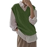 Women's V Neck Sweater Vest Oversized Sleeveless Loose Knit Tops Cable Sleeveless Sweater