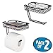 mDesign Metal Wall Mount Toilet Tissue Paper Roll Holder and Dispenser with Storage Shelf for Bathroom Storage - Wall Mount, Holds and Dispenses One Roll - 2 Pack - Matte Black