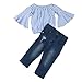 Vovotrade Toddler Baby Girl Off Shoulder Stripe T Shirt Top+Jeans Pants Outfit Clothes Set