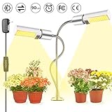 LED Grow Light for Indoor Plants, KeShi 45W 90 LEDs Sunlike Full Spectrum Grow Lamp, Auto On/Off, 2 Heads Grow Light Bulbs 5 Dimmable Levels 3H/9H/12H Timer, 360 Degree Gooseneck with 3 Switch Modes