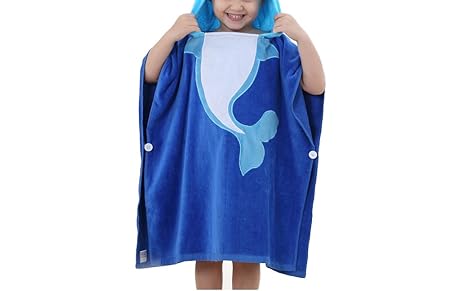 Feicuan Kinder Handtuch Poncho mit Kapuze Baumwolle Badeponcho Beach Handtuch Weiches Bademäntel 2-7 Jahre 60 x 60cm