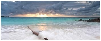 Wallario Acrylglasbild XXL Wellen am Strand bei Sonnenuntergang - 80 x 200 cm in Premium-Qualität: Brillante Farben, freischw