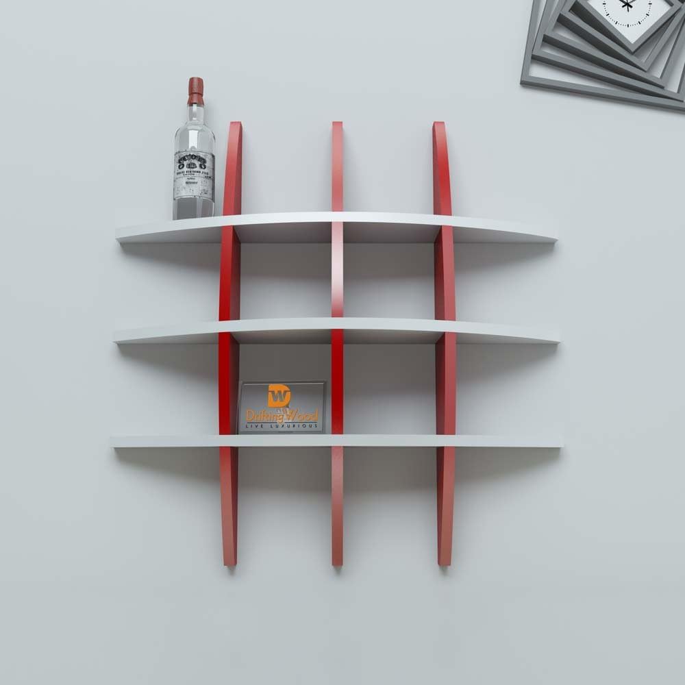 Driftingwood Wall Rack Shelf Globe Shape Floating Wall Shelf Unit - Red & White