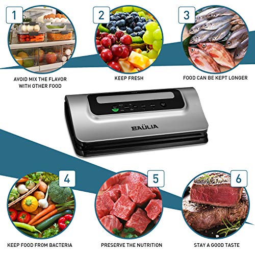 Baulia Automatic Vacuum Food Sealer - Air Sealing Machine for Food Preservation, Compact Design, Silver