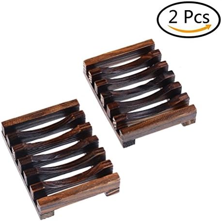 FDegage Wooden Soap Case Holder Home Bathroom Dish Holder Hand Craft Sink Deck Bathtub, 2 Pcs (2)