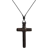 DIYFASH Men's Wooden Cross Necklaces Real Handcrafted Ebony Wood Cross Pendants With Leather Necklace Men's Black Cross Necklaces Christian Baptism Crucifix Pendant for Men （Integrated Wood Grain）