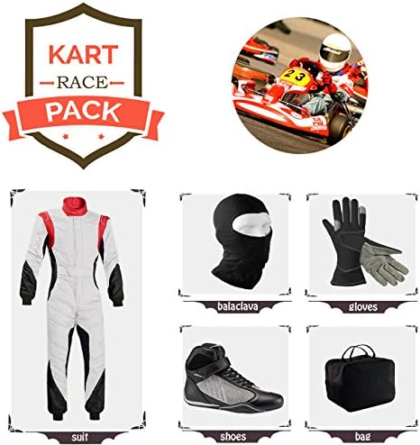 Sports Blue Go Kart Racing Suit Suit,Gloves,Balaclava and Shoes Free Bag - White with Black Red Design