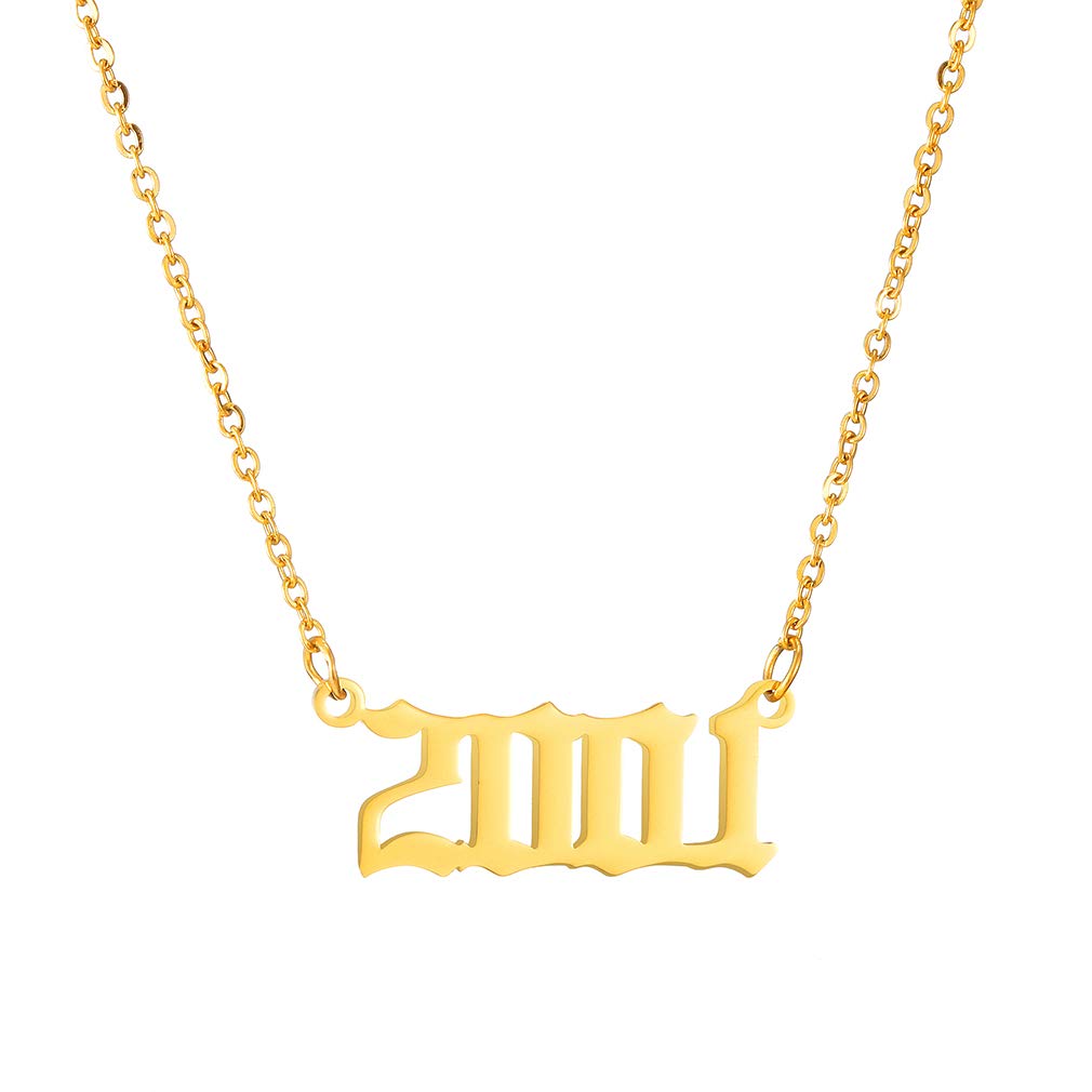 AFSTALR Birth Year Necklace Women Birthday Gifts Charm Friendship Jewellry for Girls Birthday Year Number 2001 Gold