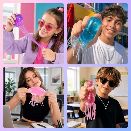 JOYIN 3PCS Jellyfish Stress Relief Toys, Jellyfish Glitter Squishy Toys, Slow Rising Toy for Kids Adults, Anxiety Relief Fidget Toy, Soft Squeeze Decompression Dough for Gifts, Party Favors