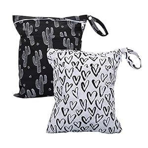 TRENSOM Wet Dry Bag for Breast Pump Parts Waterproof Reusable bags with Two Zippered Pockets Heart Cactus Wet Bag for…