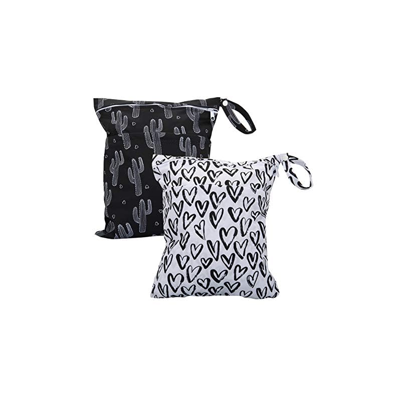 TRENSOM Wet Dry Bag for Breast Pump Parts Waterproof Reusable bags with Two Zippered Pockets Heart Cactus Wet Bag for…
