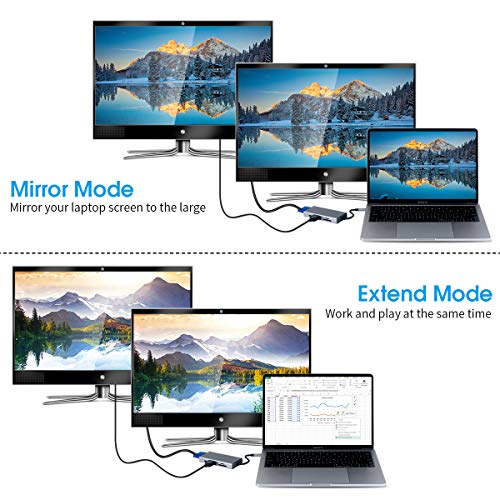 9 in 1 USB C Hub- USB-C to HDMI (Support Sumsung Dex Mode) VGA with 3.5mm Audio Output, SD/TF Card Reader, 3USB 3.0, USB-C Power Delivery Adapter for MacBook, iPad Pro, Samsung Galaxy S8+ - Thumbnail 5