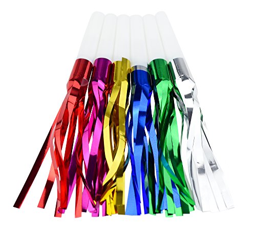 FiveSeasonStuff 60 Count Metallic Fringed Blowouts| Party Blowers| Noisemakers| Whistles for New Year Party, Birthday, Assorted Colors