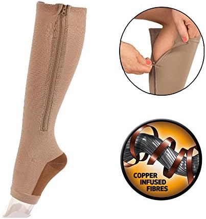 Amazon Com Copper Infused Zipper Compression Socks Open Toe Zip Up Circulation Pressure Hose Stockings Zippered Knee High For Support Reduce Swelling Better Circulation Seen On Tv Nude X Large