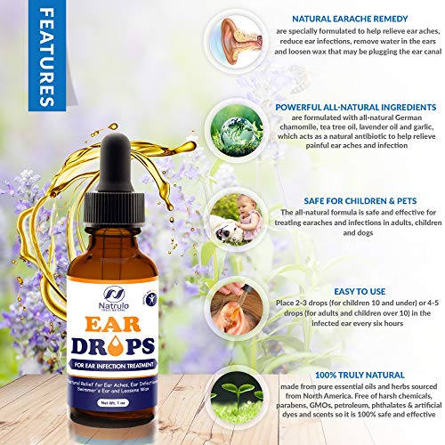 Natural Ear Drops for Ear Infection – Herbal Eardrops for Adults, Children & Pets – Relieves Ear Aches, Itchy Ears, Swimmer's Ear, & Loosens Wax – Kids Safe Ear Oil Made in USA