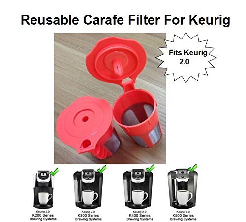 Brew n fill Keurig Filter Carafe Reusable Refillable K Cups Pods, Coffee /Tea - "K300, K350, K400, K450, K460, K500, K550, K560" Keruig Models One Unit, Red