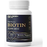 Puregen Labs Biotin 10,000 mcg Supports Healthy Hair, Skin &amp; Nails | 360 Vegetarian Tablets, High Potency Beauty Support, Non-GMO, Gluten Free, 360 Count