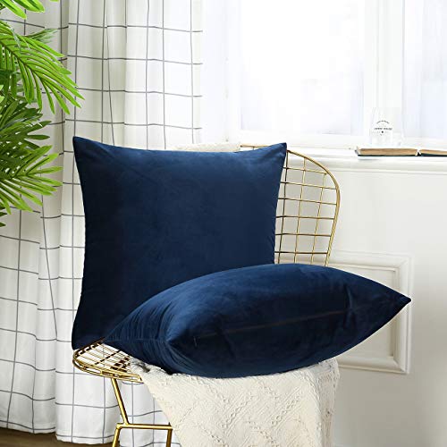 JUSPURBET Pack of 2,Velvet Decorative Throw Pillows Covers Cases for Couch Bed Sofa,Soild Color Soft Pillowcases,26x26 Inches,Navy Blue - Thumbnail 2
