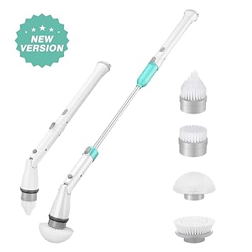 Homitt Electric Spin Scrubber Cordless Power Floor Scrubber With 4 Replaceable Cleaning Brush Heads 1 Extension Arm And Adapter For Bathroom