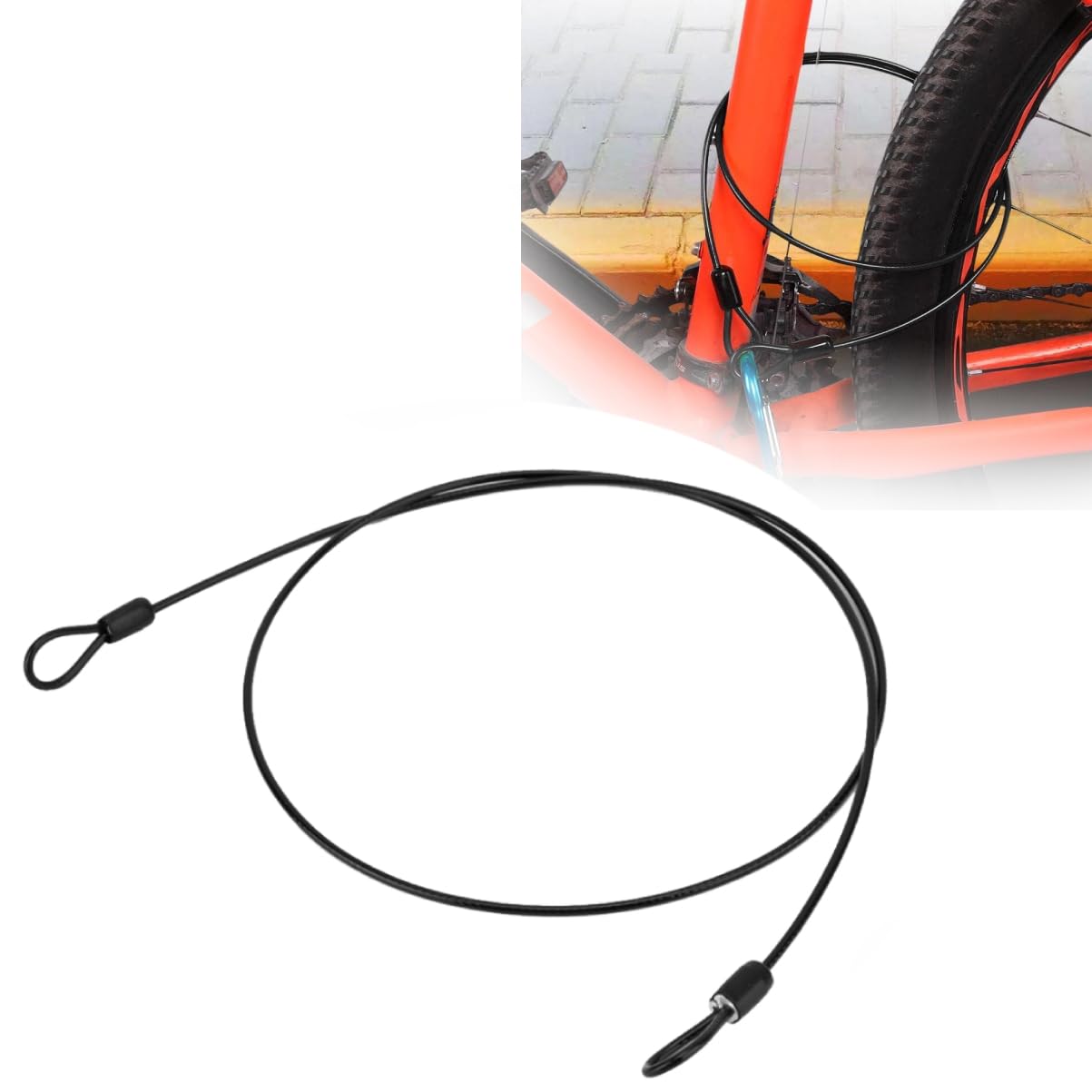 Looped Cable Stainless Steel Security Lock for Bicycle Bike Motorcycle (Black)