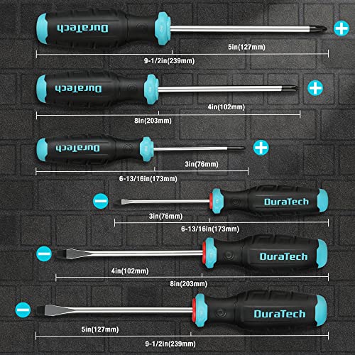 DURATECH 6PCS Magnetic Screwdriver Set with 180° Rotating Plastic Rack, 3 Phillips and 3 Slotted/Flat Head Precision Screwdriver