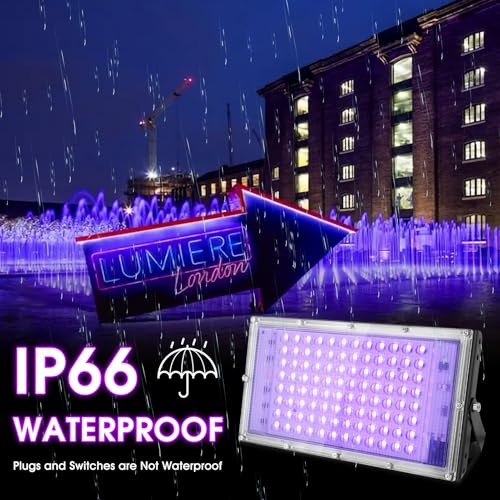 Gugxiom 2 Pack 100W Luz Negra LED, Foco Luz Negra 395-400nm IP66 Impermeable, Para Póster Fluorescente, Fiesta Neon, Halloween, Acuario