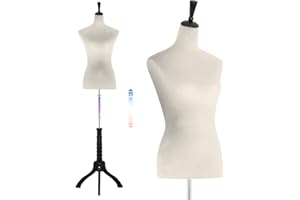DOPINMIN Female Mannequin Body,60-67 inch Dress Form Sewing Mannequin Torso Manikin with Wooden Tripod Base Stand Adjustable Mannequin for Sewing Clothes Display (Beige)