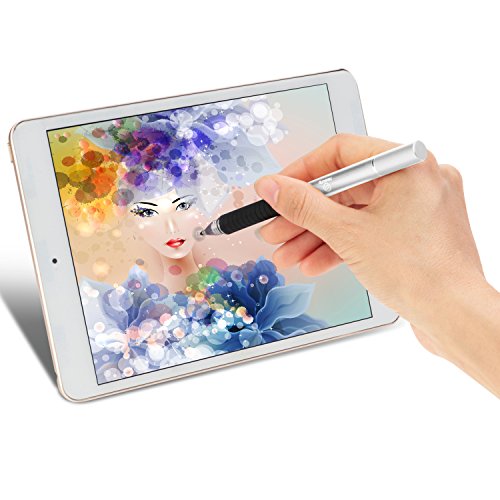 Healcity Premium Capacitive Stylus Pen,Disc & Fiber Tip 2 in 1 Series,Fine Point Stylus Tip,High Sensitivity & Precision,Universal on iPhone/ iPad/ Tablet/laptop and other Touch Screens (Silver)