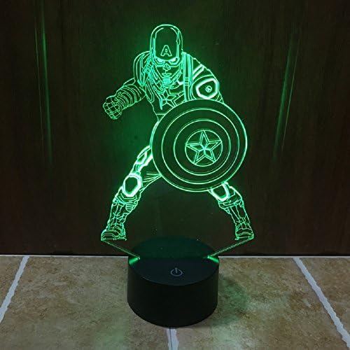 SCHYYCaptain America 3D 7-Color Gradual Changing LED Touch Switch Visualization Illusion Atmosphere Light Desklamp Nightlight (Captain America-2)