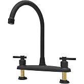Metal RV Kitchen Faucet,8 Inch RV Kitchen Sink Faucet Replacement | Two Handle Camper Kitchen Faucet-8" Main Body-High Arch-360 Swivel Replace for RV Home Motorhomes Travel Trailers,Matte Black