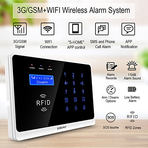 ERAY 3G GSM WiFi Home Security Alarm System, Wireless Smart Burglar Alarms, Free AppPusher/SMS Calling Alert/Two-Way Audio/Remote Control, Battery Included - Thumbnail 2