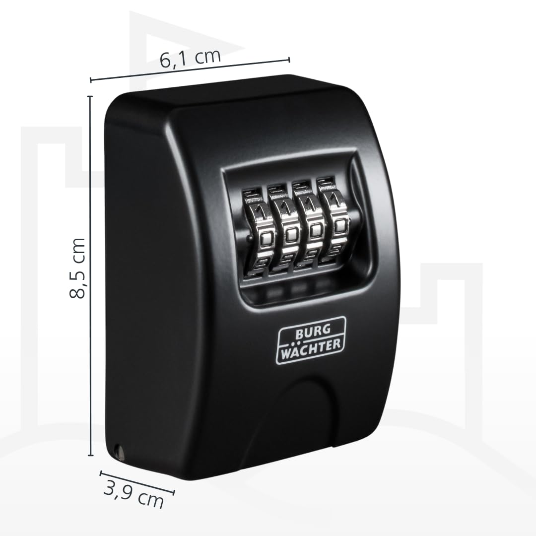 Burg Wächter Schlüsseltresor mit 4-stelligem Zahelncode für außen und innen, Sicher, Wandmontage, Key Safe 10 SB, Schwarz, KeySafe 10, Außen: 85x61x39mm (HxBxT) 6
