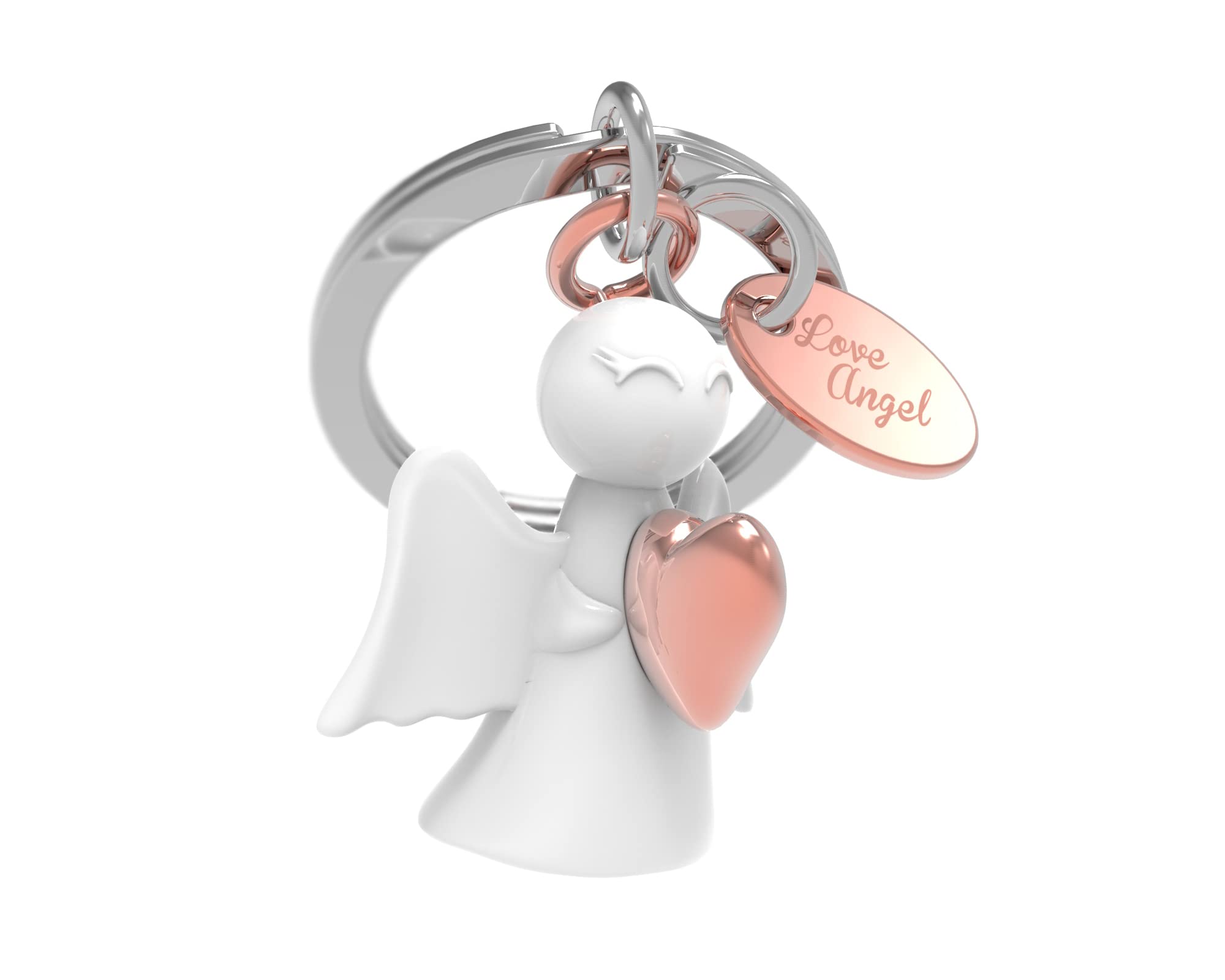Meta[l]morphose Guardian Angel Keychain with Pink Gold Love Charm - White, Rose Gold, Contemporary, Unisex-Adults
