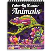 SOUTHERN LOTUS Color by Number Animals Spiral Coloring Book, Wirebound Papers Relaxing Animal Drawings Paint Numbers Pages for Adults Women Girls Teens Mindfulness Relaxation