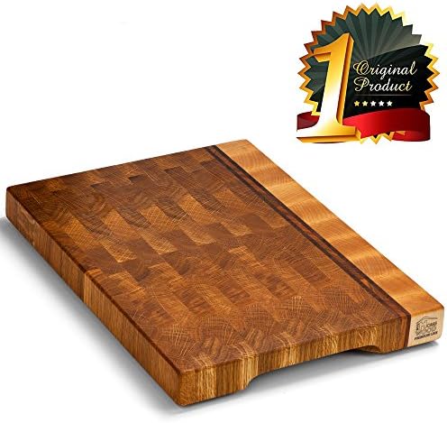 Wood cutting board - Wood Chopping block | Large cutting board 16x12 Kitchen butcher block Antibacterial Oak End grain cutting board - non slip cutting board with feet | Kitchen Wooden chopping board