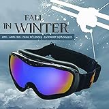 OTG Ski Goggles for Men Women Adult,Skating Snowboard Eyewear Use Dual PC Uv Proof Lenses with Mirror Coating Anti-fog - Helmet Compatible with Extra Long Adjustable Strap[BLACK]