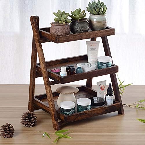 Weastion Natural Teak Environmental Protection Three Floors Foldable Storage Rack Bathroom Bathroom WC Shelf Landing Toiletries Shelf Living Room Balcony Garden Storage Rack
