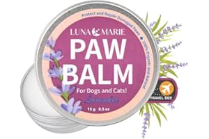 LunaMarie Paw Balm | 100% Natural Organic Nose & Paw Soother with Shea Butter & Coconut Oil | Paw Pad Balm for Dogs & Cats, Licksafe Paw Wax for Pets with Lavender Scent (Lavender Travel Size, 0.5 Oz)