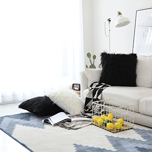 Home Brilliant 24x24 Pillow Covers 2 Packs Decorative Pillow Covers Faux Fur Fuzzy Shaggy Euro