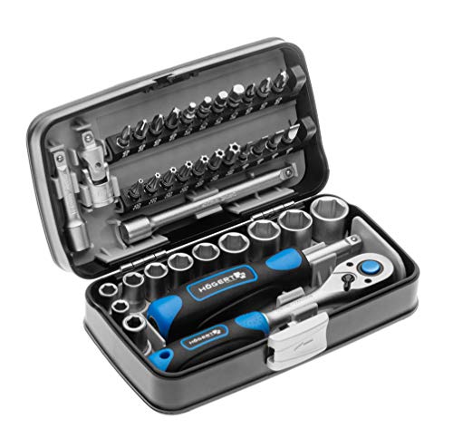 Högert Technik - Werkzeugset I Steckschlüssel, Bits und Ausstattung 1/4” I Legiertem Chrom-Vanadium-Stahl I…