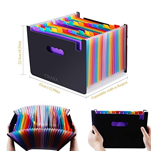 Expanding Files Folder 24 Pockets ,CNASA Large Capacity Expandable Business File Folder Portable Accordion A4 Document Expander Bag Colourful Tabs Wallet Briefcase Office Classroom Use, Self Standing