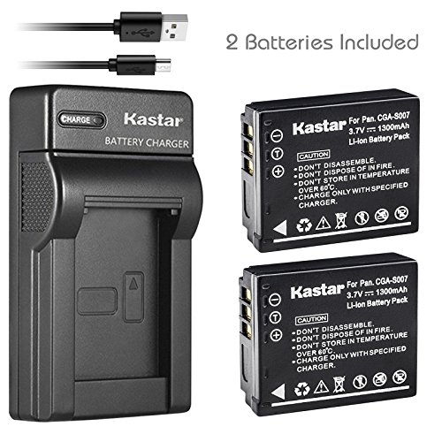 Kastar Battery (X2) & Slim USB Charger for Panasonic CGA-S007, CGA-S007A, CGR-S007, CGAS007 and Panasonic DMC-TZ1 DMC-TZ2 DMC-TZ3 DMC-TZ4 DMC-TZ5 DMC-TZ11 DMC-TZ15 DMC-TZ50 Digital Camera
