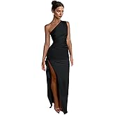 Zeflows Womens One Shoulder Ruched Side Satin Wedding Guest Dresses Adjustable Straps High Slit Backless Cocktail Maxi Dress